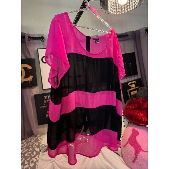 Torrid georgette peplum top/shirt/blouse  Size 3(plus size xxxl 3x) pink black - Picture 4 of 7